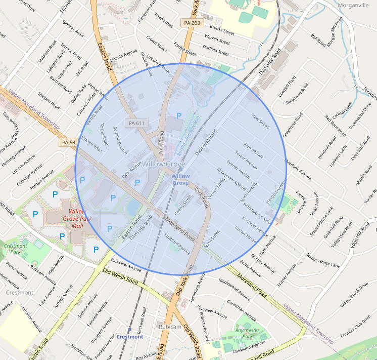 2500 foot circle around existing train station